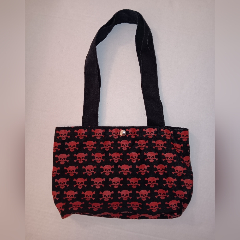 Skull Pattern Red Black Small Bag Tiny Tote Goth Punk Scene - Picture 2 of 6